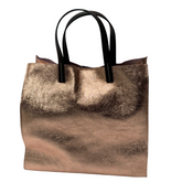 Stella - Leather  Metallic Handbag with Pouch - Bronze